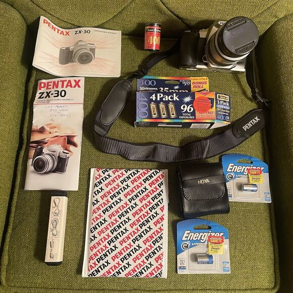 Pentax ZX-30 35mm SLR Film Camera With Bag + Accessories